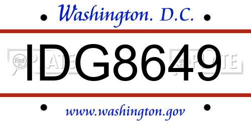 IDG8649 District Of Columbia License Plate