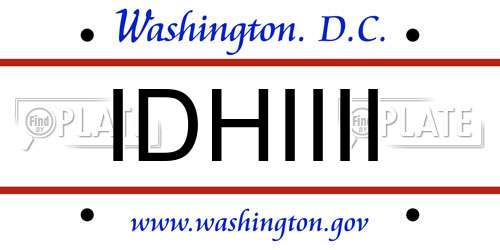 IDHIIII District Of Columbia License Plate