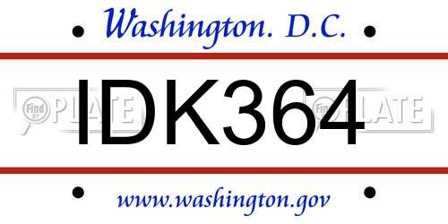 IDK364 District Of Columbia License Plate