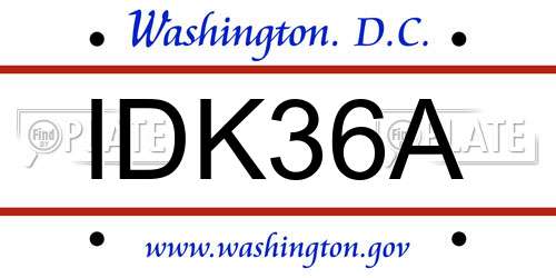 IDK36A District Of Columbia License Plate