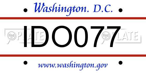 IDO077 District Of Columbia License Plate