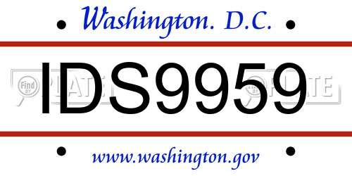 IDS9959 District Of Columbia License Plate