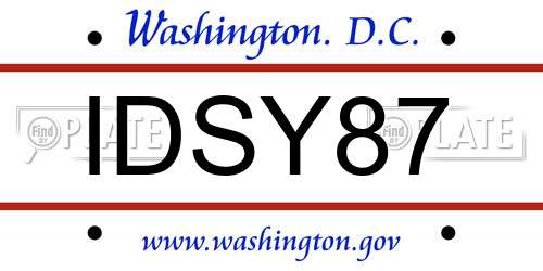 IDSY87 District Of Columbia License Plate