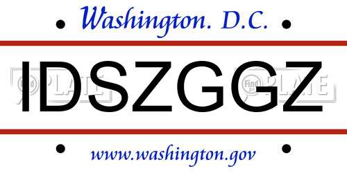IDSZGGZ District Of Columbia License Plate
