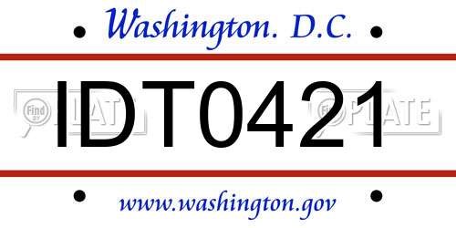 IDT0421 District Of Columbia License Plate