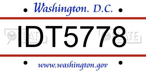 IDT5778 District Of Columbia License Plate