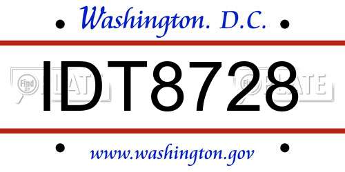 IDT8728 District Of Columbia License Plate