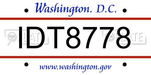 IDT8778 District Of Columbia License Plate