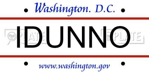 IDUNNO District Of Columbia License Plate