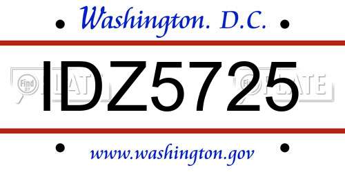 IDZ5725 District Of Columbia License Plate