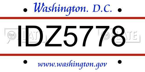 IDZ5778 District Of Columbia License Plate
