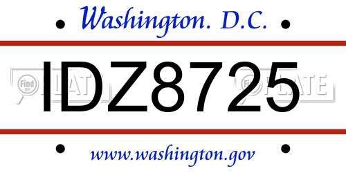 IDZ8725 District Of Columbia License Plate