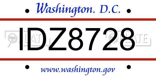 IDZ8728 District Of Columbia License Plate