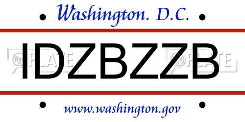 IDZBZZB District Of Columbia License Plate