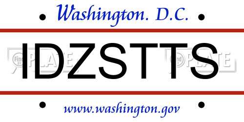 IDZSTTS District Of Columbia License Plate