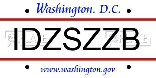 IDZSZZB District Of Columbia License Plate