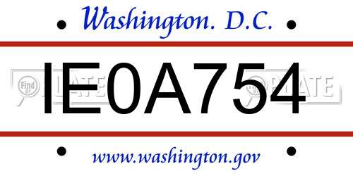 IE0A754 District Of Columbia License Plate