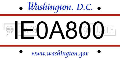 IE0A800 District Of Columbia License Plate