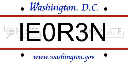 IE0R3N District Of Columbia License Plate