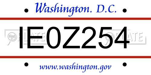 IE0Z254 District Of Columbia License Plate
