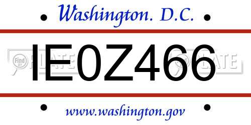 IE0Z466 District Of Columbia License Plate