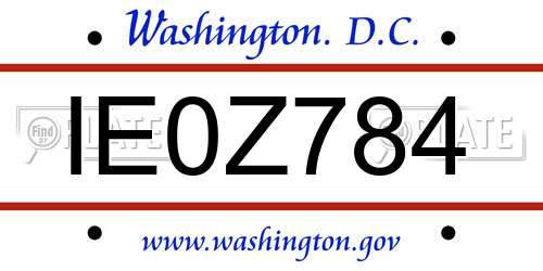 IE0Z784 District Of Columbia License Plate