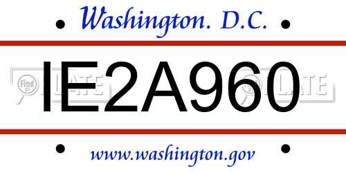 IE2A960 District Of Columbia License Plate