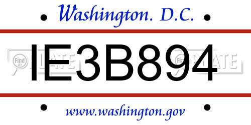 IE3B894 District Of Columbia License Plate