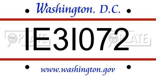 IE3I072 District Of Columbia License Plate