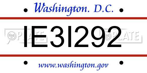 IE3I292 District Of Columbia License Plate