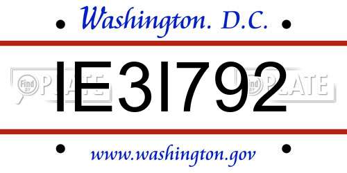 IE3I792 District Of Columbia License Plate