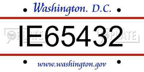 IE65432 District Of Columbia License Plate