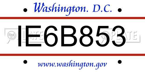 IE6B853 District Of Columbia License Plate