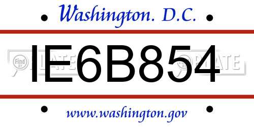IE6B854 District Of Columbia License Plate