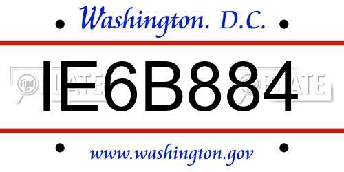 IE6B884 District Of Columbia License Plate