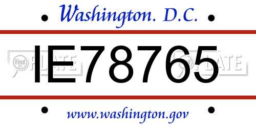IE78765 District Of Columbia License Plate