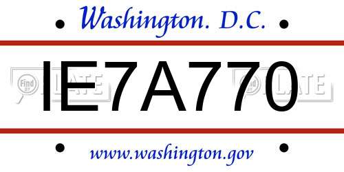 IE7A770 District Of Columbia License Plate