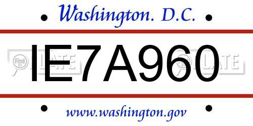 IE7A960 District Of Columbia License Plate