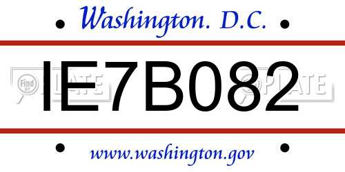IE7B082 District Of Columbia License Plate