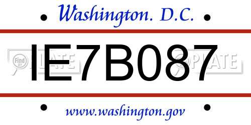 IE7B087 District Of Columbia License Plate