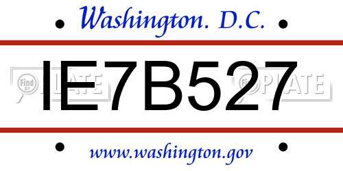 IE7B527 District Of Columbia License Plate
