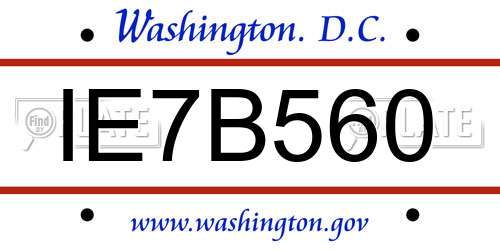 IE7B560 District Of Columbia License Plate