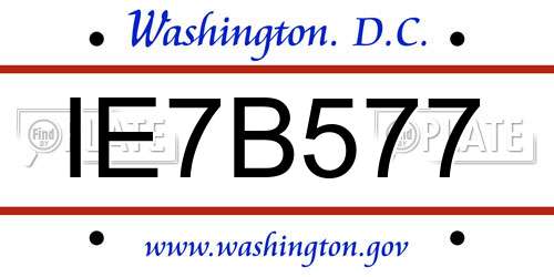 IE7B577 District Of Columbia License Plate