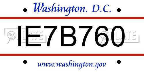 IE7B760 District Of Columbia License Plate