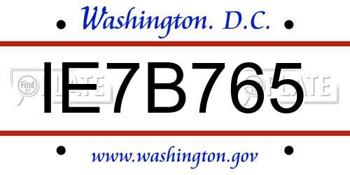 IE7B765 District Of Columbia License Plate