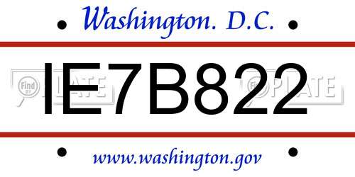 IE7B822 District Of Columbia License Plate
