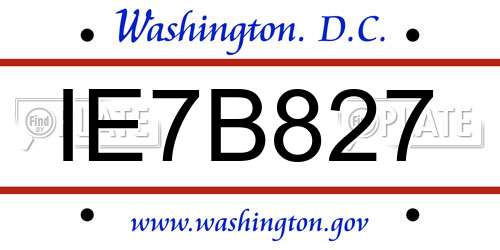 IE7B827 District Of Columbia License Plate