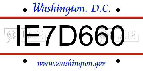 IE7D660 District Of Columbia License Plate