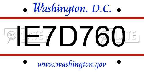 IE7D760 District Of Columbia License Plate