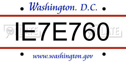 IE7E760 District Of Columbia License Plate
